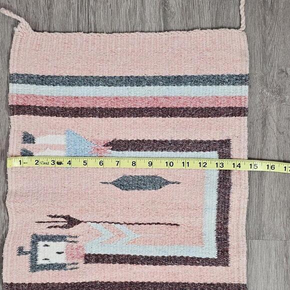 Vintage Native American Navajo Handwoven Wool Yei Tapestry Corn Maiden 14.5"x20" - Picture 7 of 7